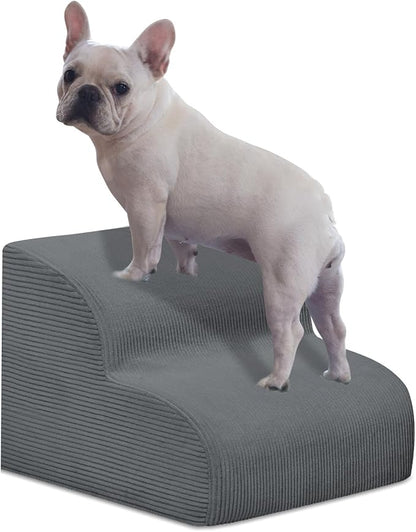Dog Stairs &amp; Steps for High Beds, 2 Steps High Density Foam Waterproof Dog Ramp for Small Dogs and Cats, Pet Stairs with Removable Washable Cover for Bed, Couch, Sofa and Car (H: 11.8")