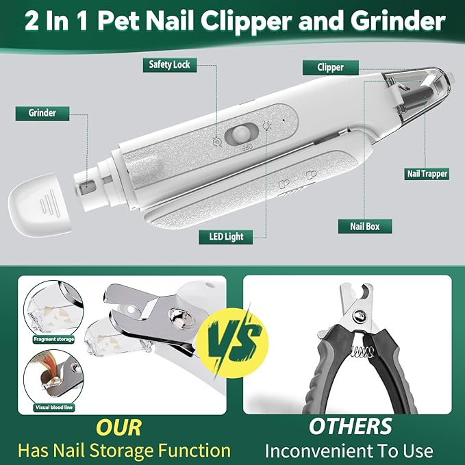 2-in-1 Cat Nail Clippers &amp; Dog Nail Clippers Trimmers for Large Medium Small Dogs Cats Claw Trimmer Quick Sensor and Safety Guard USB Rechargeable with 2 LED Lights Dogs Nail Trimmer