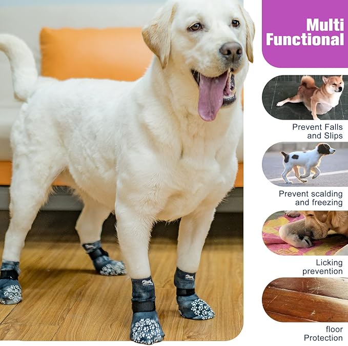 EXPAWLORER Anti Slip Dog Socks to Prevent Licking Paws, Dog Shoes for Hot Pavement, Dog Booties for Small Medium Large Senior Dogs, Traction Control Dog Boots &amp; Paw Protectors for Hardwood Floors