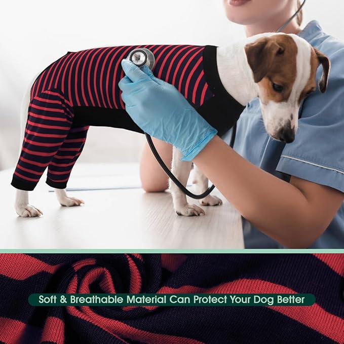 Kuoser Dog Recovery Suit, Anti Licking Dogs Rear Leg Sleeve, Abdominal Dog Surgical Suit with Pants Cover Protect Wounds, Dogs Elbow Protector Soft Pet Surgery Onesie Cone Alternative, Red 2XL