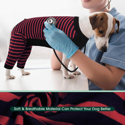 Kuoser Dog Recovery Suit, Anti Licking Dogs Rear Leg Sleeve, Abdominal Dog Surgical Suit with Pants Cover Protect Wounds, Dogs Elbow Protector Soft Pet Surgery Onesie Cone Alternative, Red L