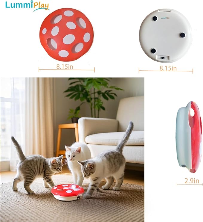 Interactive Cat Toy Automatic Mushroom - Whack-a-Mole Game with Rotating Feathers for Indoor Cats, Hide &amp; Seek Rechargeable Toys Boredom Relief Adult Kittens, Safe Chew Proof Design (Red)