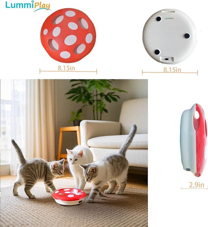 Interactive Cat Toy Automatic Mushroom - Whack-a-Mole Game with Rotating Feathers for Indoor Cats, Hide &amp; Seek Rechargeable Toys Boredom Relief Adult Kittens, Safe Chew Proof Design (Red)