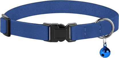 Breakaway Cat Collar Leather with Removable Bell - 13 Colors Available - Soft Adjustable Girl Boy Safety Lightweight Pet Kitten Collars Pink Brown Blue Green Red Orange Black (Blue)