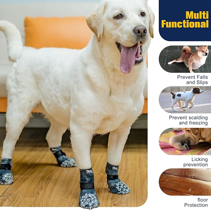 EXPAWLORER Anti Slip Dog Socks to Prevent Licking Paws, Dog Shoes for Hot Pavement, Dog Booties for Small Medium Large Senior Dogs, Traction Control Dog Boots &amp; Paw Protectors for Hardwood Floors