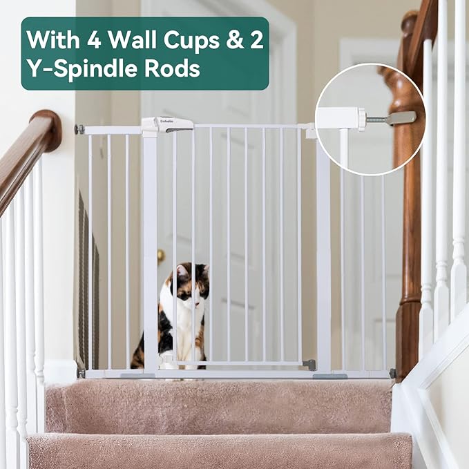 BABELIO 36" Tall Baby Gate, 29-48" Auto Close Pressure Mounted Dog Gate for Stairs, Doorways &amp; Hallway, Protector Basics Easy Walk Thru Pet Gate, Metal Child Gate with 2*Y Spindle Rods, White