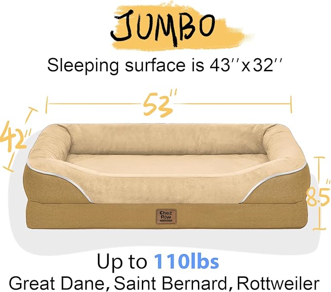 Washable Orthopedic Large Dog Bed - XL Large Dog Bed with Removable Bolsters Cover Foam Support Big Dogs Beds Non-Slip Bottom &amp; Waterproof Pet Beds