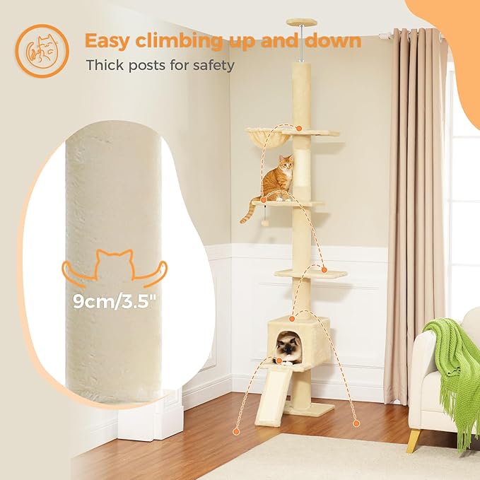 PEQULTI Floor to Ceiling Cat Tree, Tall Cat Tower, Adjustable Height (83&