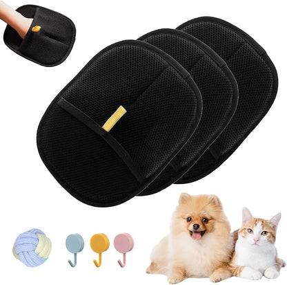 The Magic Brush Pet Hair Remover, Acssart Pet Hair Removal Glove, Electrostatic Pet Grooming Gloves, Efficient Reusable Cat &amp; Dog Hair Remover for Couch, Furniture, Carpet, Curtain (3PCS)