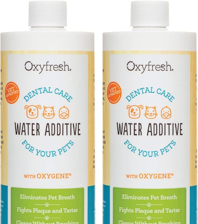 Oxyfresh Premium Pet Dental Care Solution Pet Water Additive: Best Way to Eliminate Bad Dog Breath and Cat Bad Breath - Fights Tartar &amp; Plaque - So Easy, Just Add to Water! Vet Recommended 2 Pack