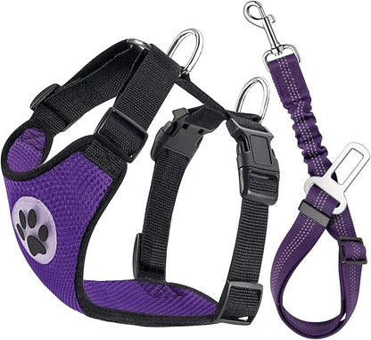 Lukovee Dog Seat Belt for Car, Adjustable Dog Car Harness for Large Medium Small Dogs, Soft Padded &amp; Breathable Mesh Dog Seatbelt with Car Vehicle Connector Strap (Purple,X-Small)