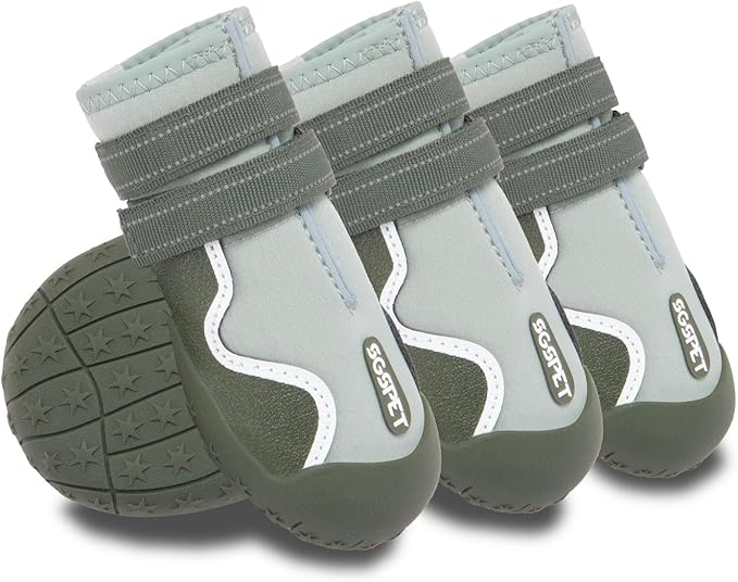 Dog Shoes, Waterproof Dog Boots &amp; Paw Protectors with Anti-Slip Sole, 4pcs/Set Pet Dog Booties, Reflective Dog Shoes for Small Medium Large, Winter Snowy Summer Hot Pavement (Green, 5
