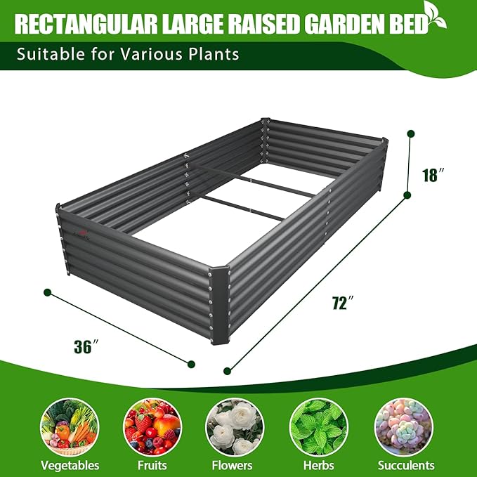 A ANLEOLIFE 6X3X1.5 ft Galvanized Raised Garden Beds Outdoor, Rectangular Metal Planter Box for Planting Vegetables Flowers Herb, Anti-Rust &amp; Easy-Setup, Quartz Grey