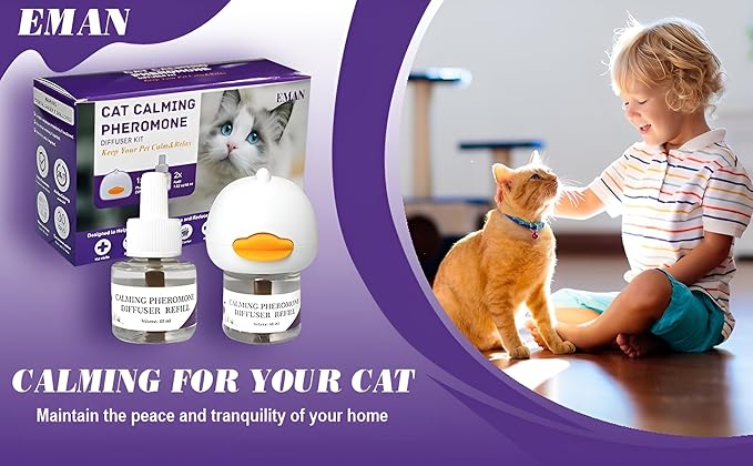 Cat Calming Pheromone Diffuser – Premium Cat Calming Diffuser for Stress &amp; Anxiety Relief – Reduces Scratching, Spraying &amp; Fighting – 60 Day Supply, 48ml Bottle – Ideal for All Cats &amp; Multi-Cat Homes