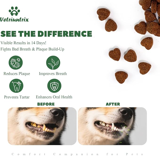 Dog Dental Care Powder - Plaque &amp; Tartar Control with Natural Enzymes, Teeth Cleaning Powder for Dogs with Probiotic, Bad Breath Treatment for Small Medium Large Dogs