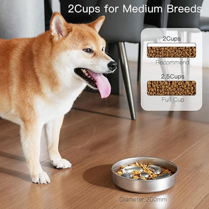Slow Feeder Dog Bowl, Double Wall Food Grade Stainless Steel, Heavy Duty with Non-Slip Rubber Base, 2Cups Capacity for Medium Dogs to Slow Down Eating