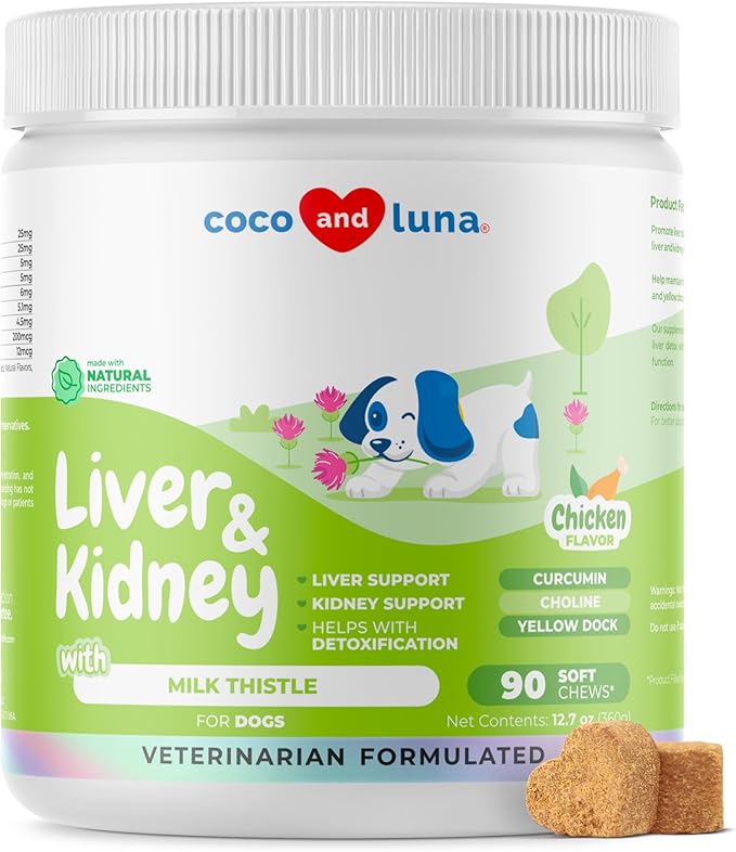 Milk Thistle for Dogs - 90 Soft Chews - Liver and Kidney Support - Hepatic Support with EPA &amp; DHA - Detox - Liver Supplement for Dogs with Choline and L-Arginine.