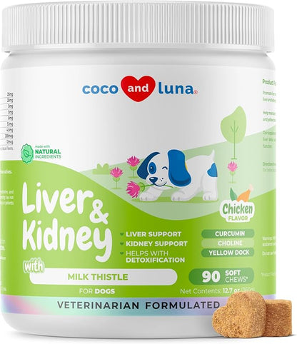 Milk Thistle for Dogs - 90 Soft Chews - Liver and Kidney Support - Hepatic Support with EPA &amp; DHA - Detox - Liver Supplement for Dogs with Choline and L-Arginine.