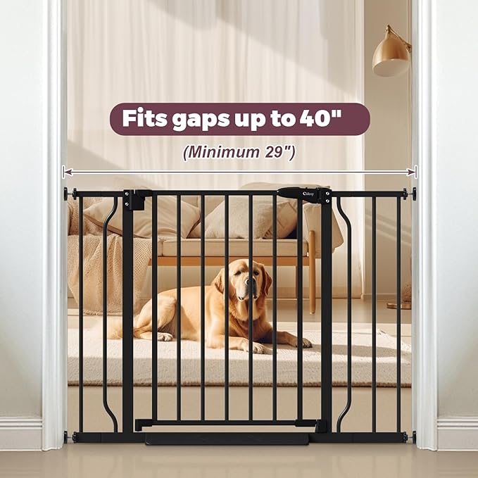 29"-40" Baby Gate for Stairs, Auto Close Stroller Friendly Dog Gate Indoor for Doorways, Pressure Mounted Baby Gate, Easy Walk Through Gate for Children &amp; Pets, Black
