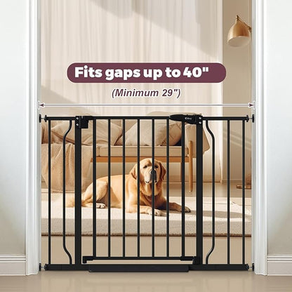 29"-40" Baby Gate for Stairs, Auto Close Stroller Friendly Dog Gate Indoor for Doorways, Pressure Mounted Baby Gate, Easy Walk Through Gate for Children &amp; Pets, Black