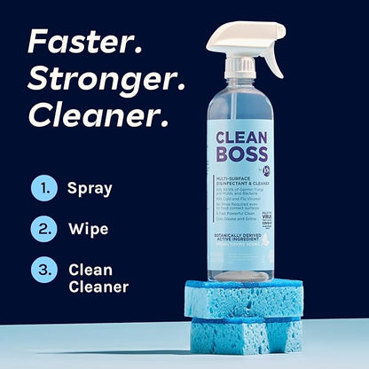 CleanBoss Botanical Disinfectant - Multi-Surface Cleaner - 128 oz - Kills 99.9% of Germs + Cold &amp; Flu Viruses - Fresh Thyme Scent - No Rinse on Food Contact Surfaces - Pet Friendly