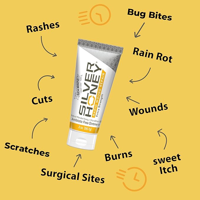 Absorbine Silver Honey Rapid Wound Repair Ointment Twin Pack 2oz Tubes, Manuka Honey &amp; MicroSilver BG