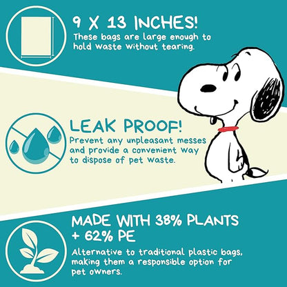 The Original Poop Bags® 38% USDA Biobased Pet Waste Bags, Peanuts Design, Leak-Resistant &amp; Durable, Black/Green, 360 Count