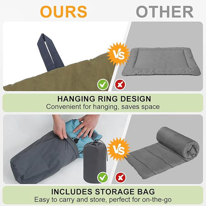 BEAUTYZOO Outdoor Dog Bed Waterproof, Camping Dog Bed Reversible, Portable Travel Bed with Carry Bag- Machine Washable, Durable, Foldable Outdoor Pet Bed Mat for Medium Large Dogs, 35” x 51“ Green