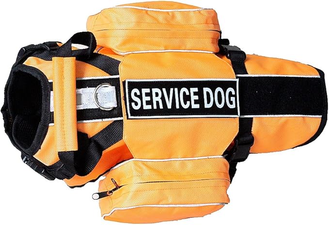 Serijoars Dog Vest Harnesses with Saddlebag Backpack for Camping &amp; Travel - Reflective Hound Hiking Backpack Saddle Bag - Lightweight Vest Harness for Medium &amp; Large Dogs (Orange, S)