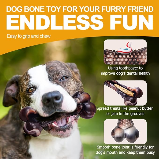 Dog Chew Toys for Aggressive Chewers, 2Pack Large Indestructible Dogs Bone Toy for Small Medium Breeds, Durable Tough Nylon Dog Chew Toys To Keep Them Busy, Puppy Teething Toy Bone, Beef&amp;Bacon Flavor