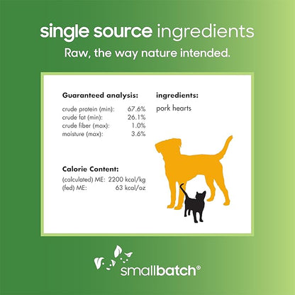 smallbatch Pets Premium Freeze-Dried Pork Heart Treats for Dogs and Cats, 3.5 oz, Made and Sourced in The USA, Single Ingredient, Humanely Raise Meat, No Preservatives or Anything Artificial