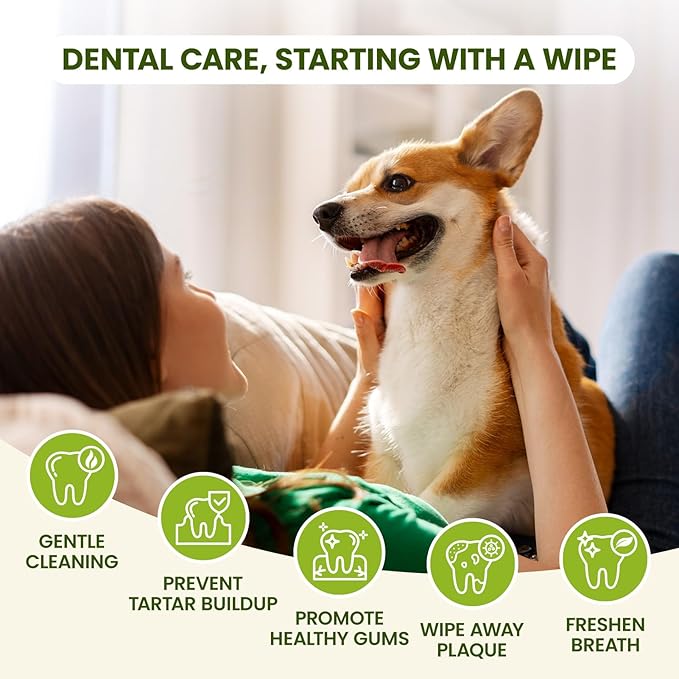 Dog Teeth Cleaning Wipes, Fresh Breath Pet Dental Finger Wipes for Dogs &amp; Cats, Dog Dental Wipes Teeth Wipes, Lick-Safe Pet Toothbrus for Easy Removal of Tartar Buildup, Unscented, 50 PCS