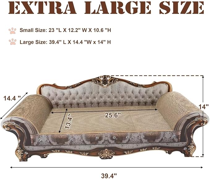 Sofa Shaped Scratching Couch,Thick Scratching Cardboard, Lounge Bed for Indoor Rest&amp;Play, Sofa Scratcher Pad (39.4" L X 14.4 "W X 14" H)