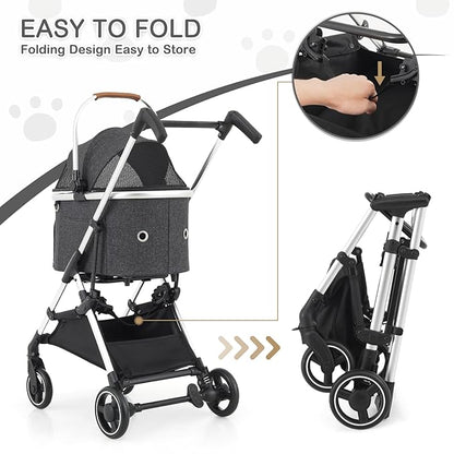 MoNiBloom Pet Stroller for Small/Medium Dogs w/Detachable Carrier &amp; Lightweight Aluminum Frame, Folding Jogging Travel Stroller, Dark Gray