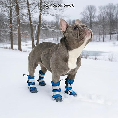 Spark Paws Dog Shoes, Waterproof Dog Boots for Medium to Large Dogs, Non Slip, Breathable Dog Booties and Paw Protectors - 4PCS Doggie Hiking Boots with Reflective Straps, Blue Camo, Size 4