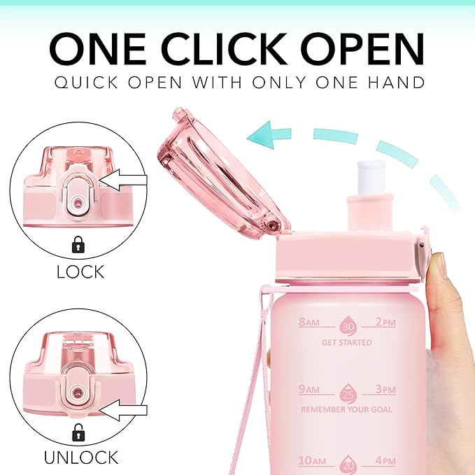 32oz Motivational Water Bottles with Time Marker &amp; Fruit Strainer, Transparent Gradient Color Water Bottle with Times to Drink, Leakproof &amp; BPA Free, Reusable Bottle with Strap (No Straw)