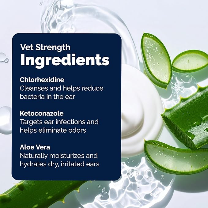 Vetnique Oticbliss Advanced Strength Medicated Dog Ear Infection Treatment, Antiseptic Ear Cleaner for Cat &amp; Dog Ear Cleaning Solution Chlorhexidine &amp; Ketoconazole (6oz Flush)