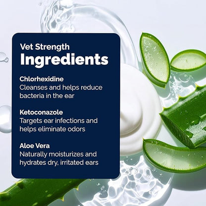 Vetnique Oticbliss Advanced Strength Medicated Dog Ear Infection Treatment, Antiseptic Ear Cleaner for Cat &amp; Dog Ear Cleaning Solution Chlorhexidine &amp; Ketoconazole (6oz Flush)