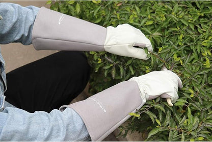 HANDLANDY Long Gardening Gloves for Men &amp; Women, Thorn Proof Rose Pruning Gloves Leather Gauntlets Garden Glove Yard Work Glove (Small, Grey)