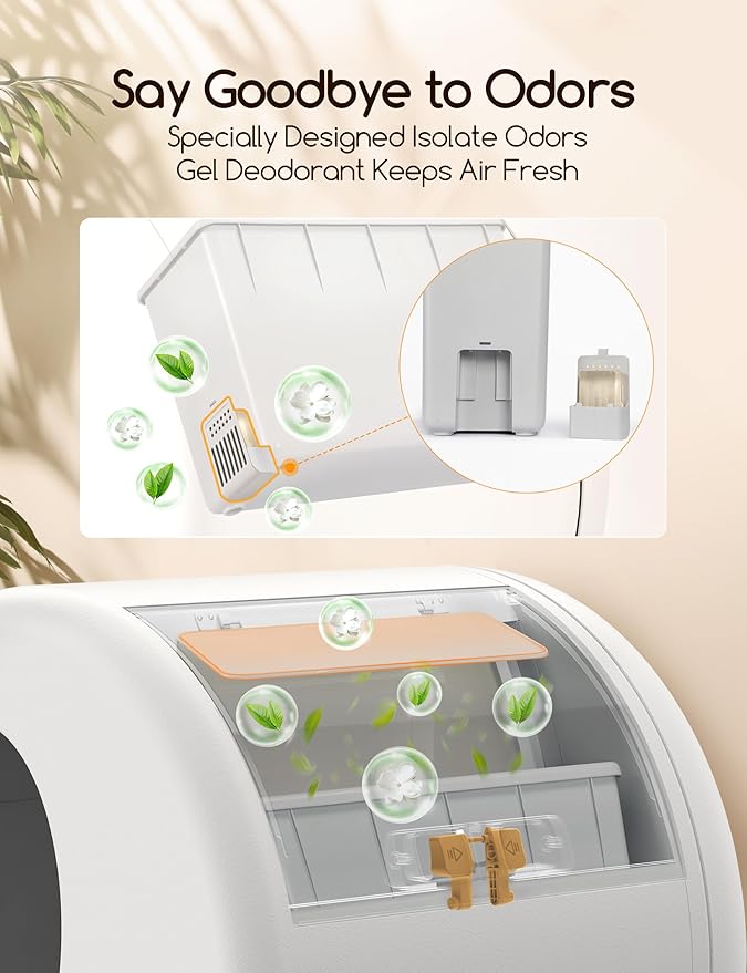 MeoWant Self-Cleaning Cat Litter Box, Advanced Safety System Automatic Cat Litter Box Perfect for Multi Cats, Extra Large/Odor Control/APP Control Smart Cat Litter Box with Mat &amp; Liner, Yellow