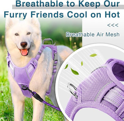 BARKBAY Dog Harness No Pull with ID Tag Pocket - Heavy Duty, Reflective, Easy Control for Large Dogs(Violet Purple,L)