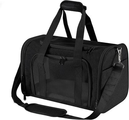 Roaringkitty Travel in Style: Portable Pet Carrier for Small Pets up to 15 Lbs- Airline Approved, Collapsible &amp; Comfortable cat/Puppy Soft Sided Bag (Black)