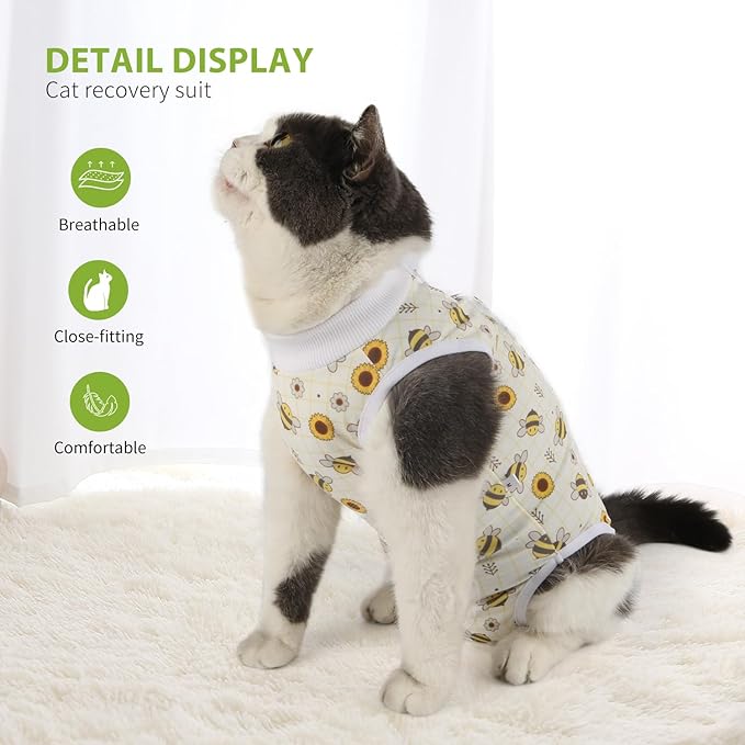 2 Packs Cat Surgery Recovery Suit Surgical Clothes Abdominal Wounds Anti-Licking Cat Bodysuit Onesie Substitute E-Collar&amp; Cone