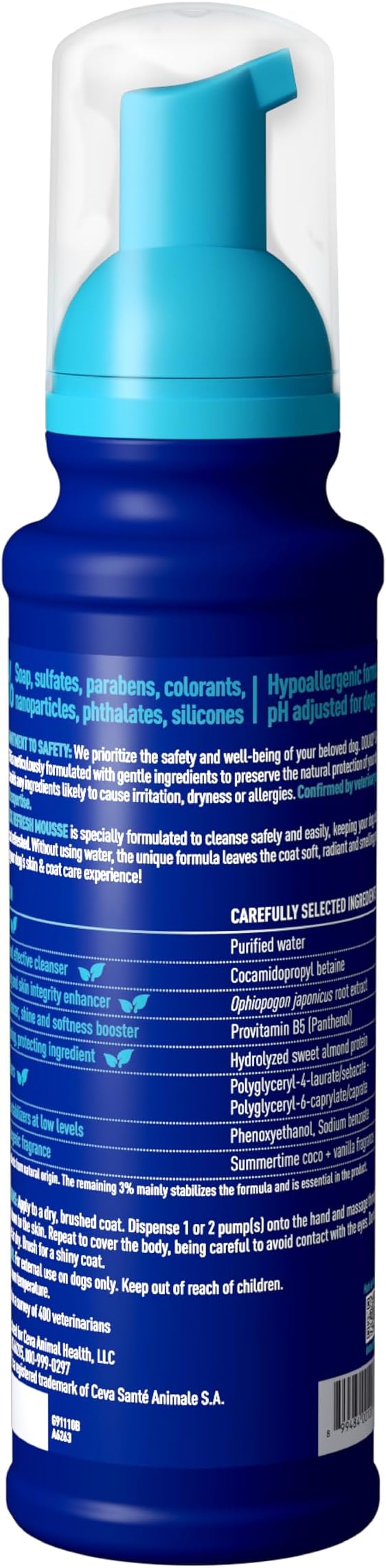 DOUXO® Skin &amp; Coat SPA - Ultra-Safe Quick Refresh Leave-on Mousse for Dogs, 10 fl oz, Safely Cleans and Refreshes, Leaves The Coat Soft, Radiant and Smelling Great, Skin-Friendly Formula