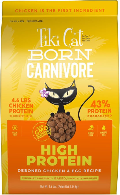 Tiki Cat Born Carnivore High Protein Dry Cat Food, Deboned Chicken &amp; Egg 5.6 lbs. Bag