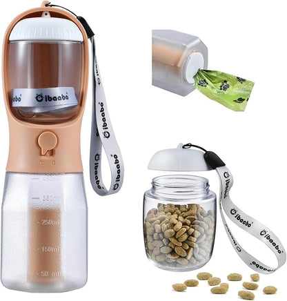 Dog Water Bottle with Food Container &amp; Poop Bag Holder, Travel Water Bowl, Portable Pet Dispenser, Dog Stuff Accessories Items, Puppy Essentials Necessities for Yorkie Chihuahua Walking Hiking