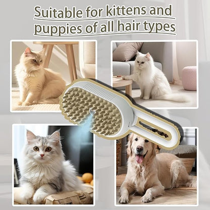 4 in 1 Cat Steam Brush Rechargeable pet spray comb Steam Brush for Cats and Dogs, Massage, Cleaning, Shedding &amp; Combing Multifunctional Hair Removal Anti Static Grooming Tool for home (White)