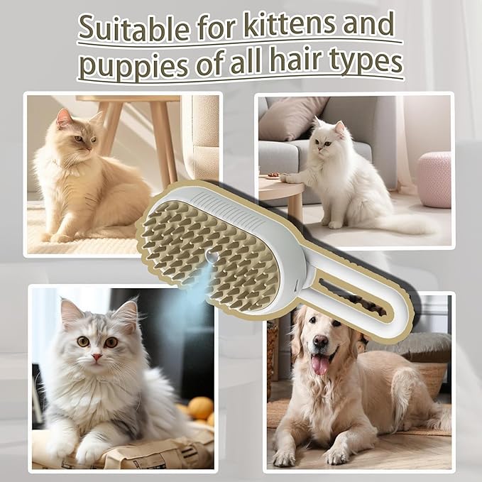 4 in 1 Cat Steam Brush Rechargeable pet spray comb Steam Brush for Cats and Dogs, Massage, Cleaning, Shedding &amp; Combing Multifunctional Hair Removal Anti Static Grooming Tool for home (Pink)