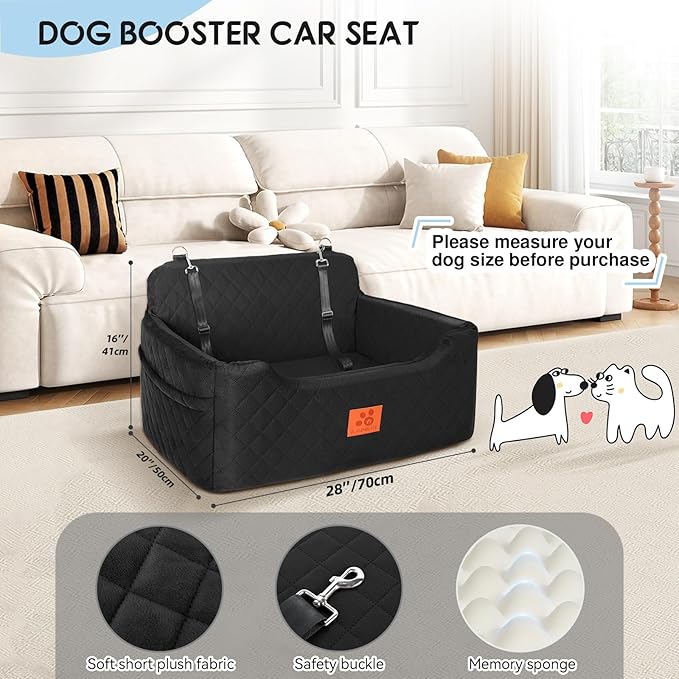 Dog Car Seat for Medium/Large Dogs,Dog Booster Seat for Dog Under 50lbs or 2 Small Dogs, Detachable and Washable Pet Car Seat,Multi-Functional Travel Dog Bed &amp; Dog Sofa(Black)