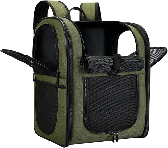 Apollo Walker Dog &amp; Cat Carrier Backpack for 4-15lb Pets - Ventilated Safe Design with Padded Back Support, Breathable Mesh Pet Backpack for Hiking, Travel, Outdoor (Green)
